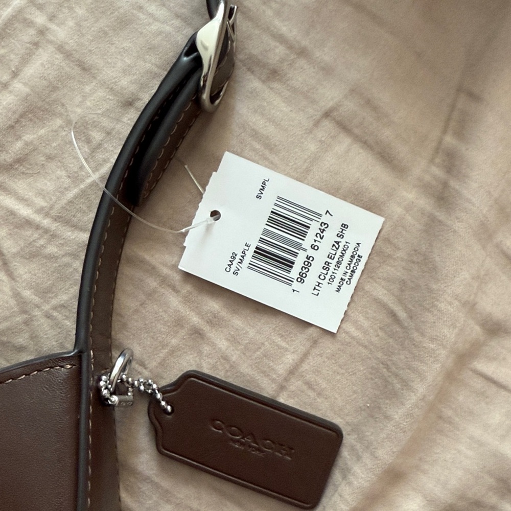 Coach Eliza Shoulder Bag With Zipper Closure Brown Silver NEW - Picture 5 of 5